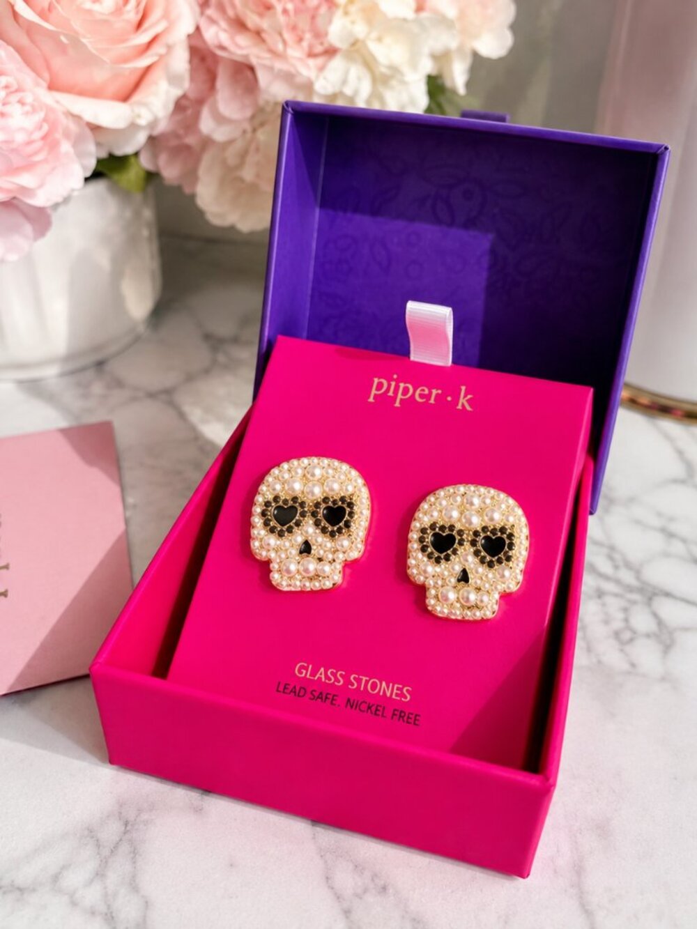 Piper K Pearl Skull Heart Eye Statement Stud Earrings NWT